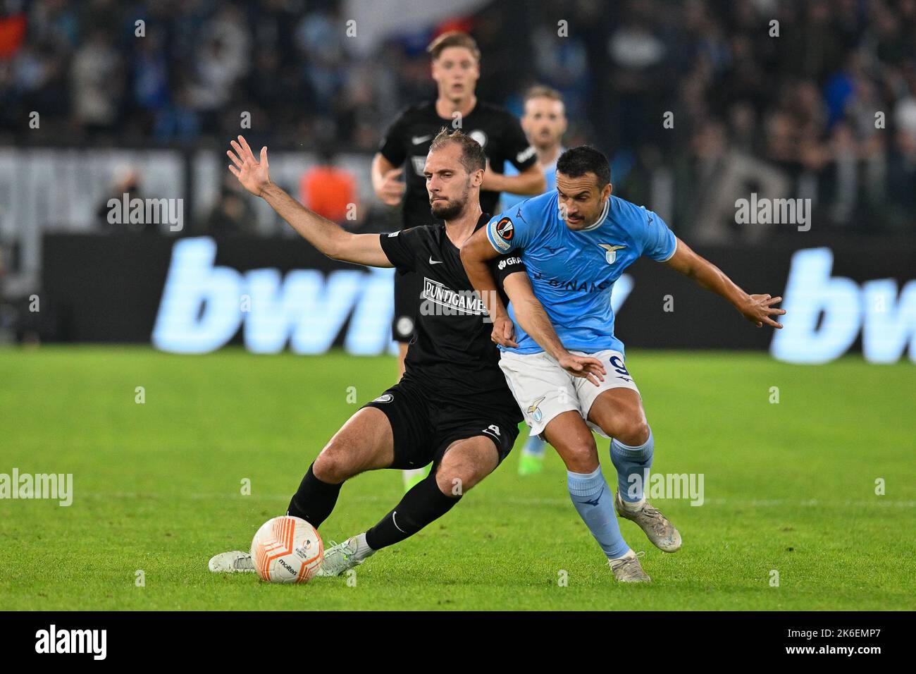 Italy, 13 October 2022, Jon Stankovic of Sturm Graz and Pedro of SS