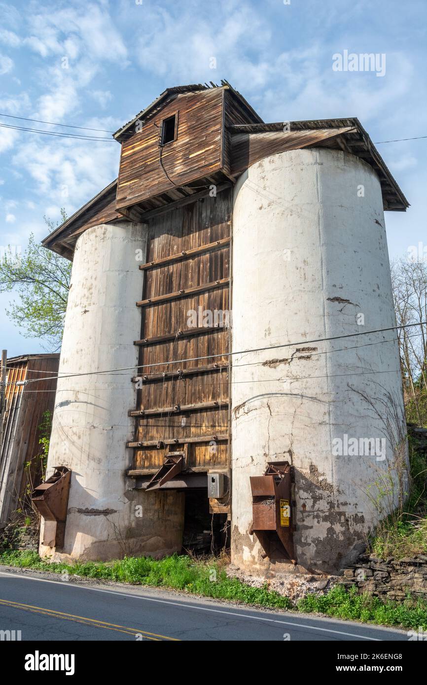 Old silo on Lower Main Street in Callicoon, New York, United States of America. Stock Photo