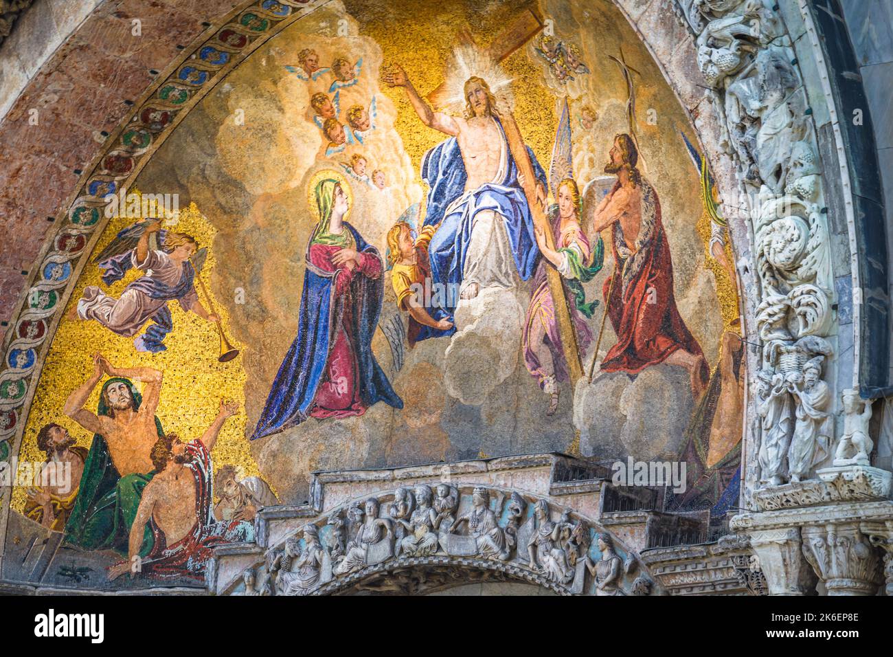 St Mark Basilica catholic afresco, facade detail, Venice, Italy Stock Photo