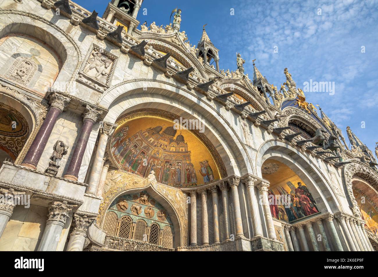 St Mark Basilica catholic afrescos, facade detail, Venice, Italy Stock Photo