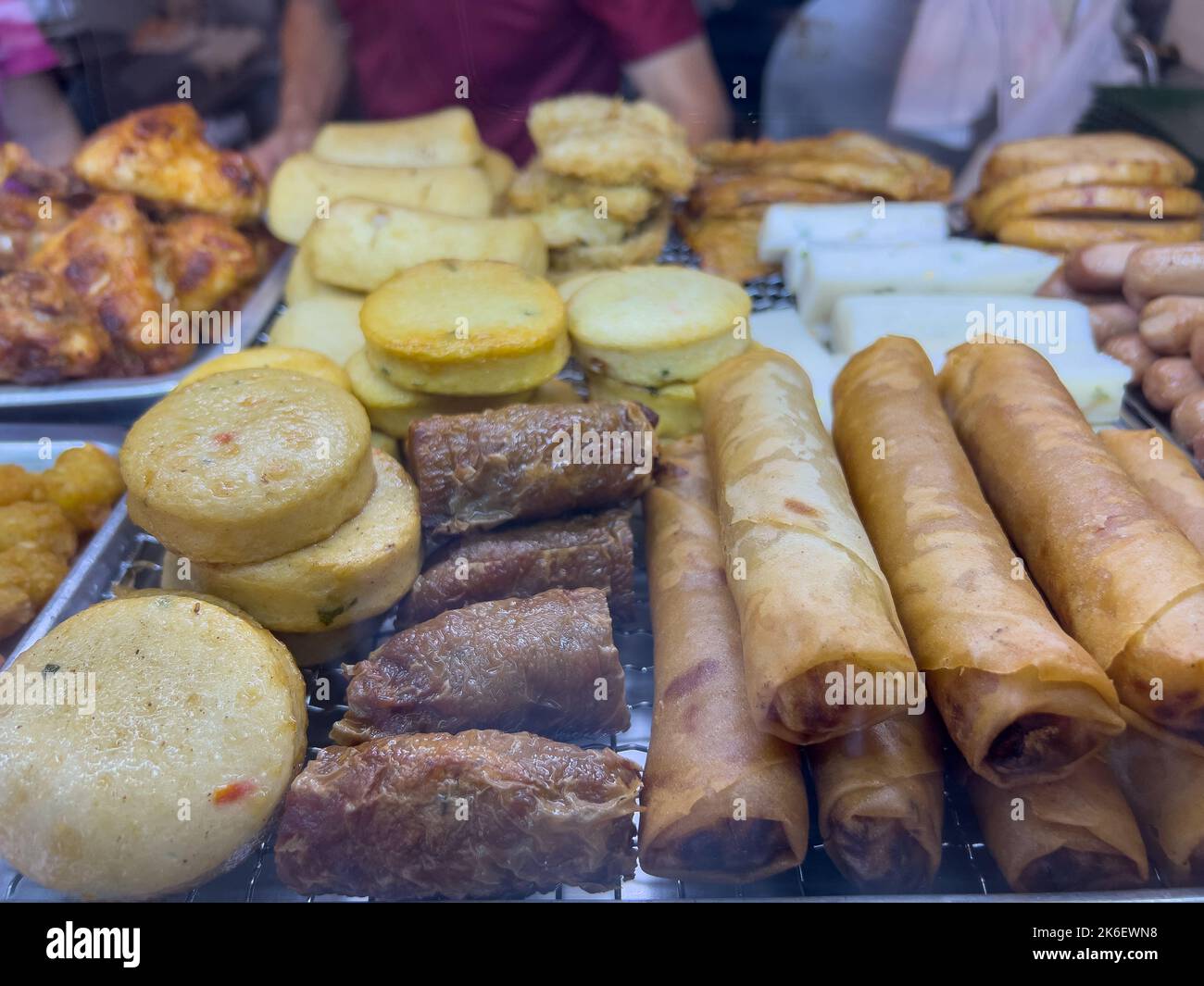 Display of economy bee Hoon side dishes to start your day with a hearty meal at a hawker centre, Singapore Stock Photo