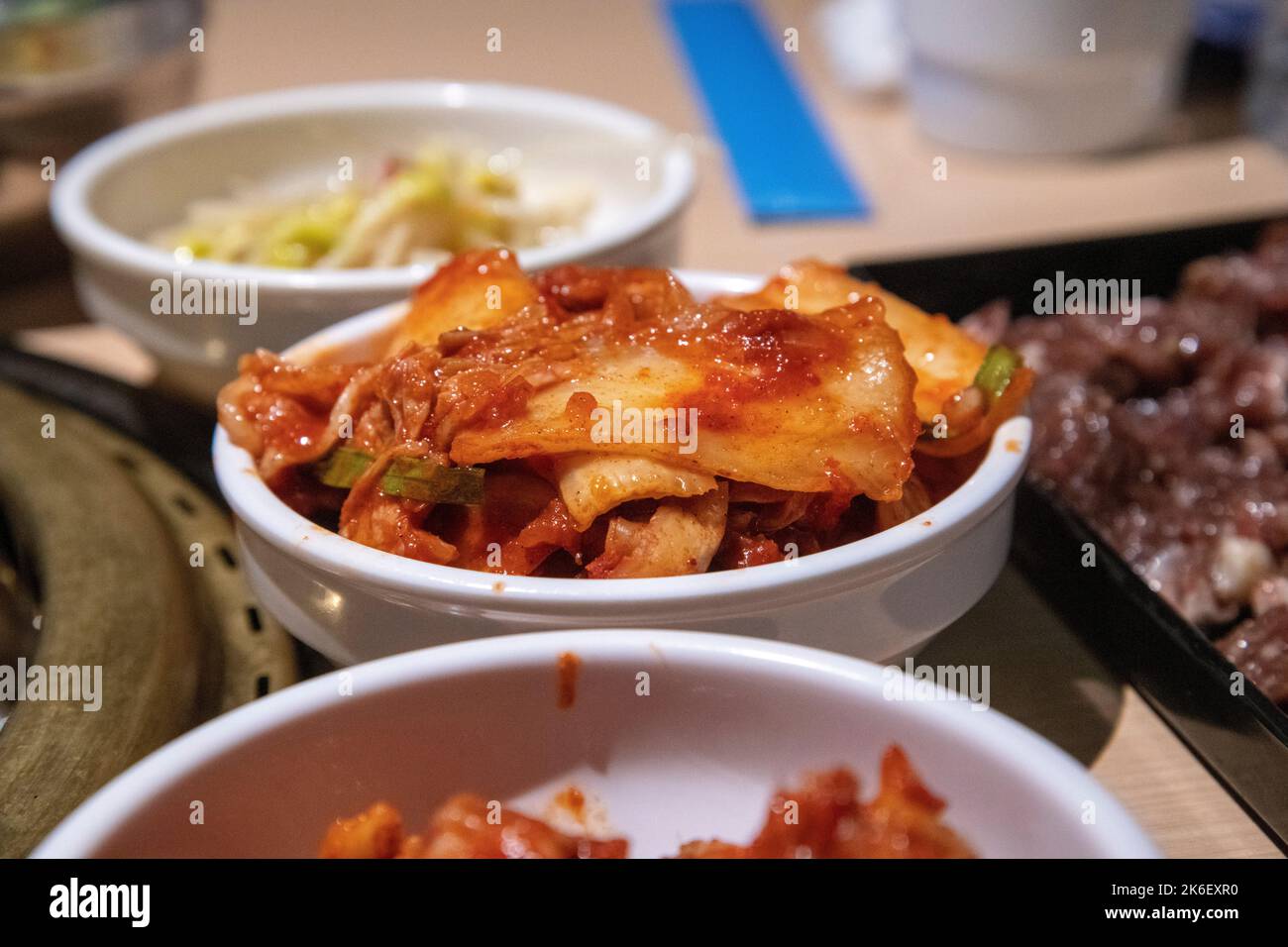 Korean BBQ restaurant, Kimchi, fermented vegetables Stock Photo Alamy