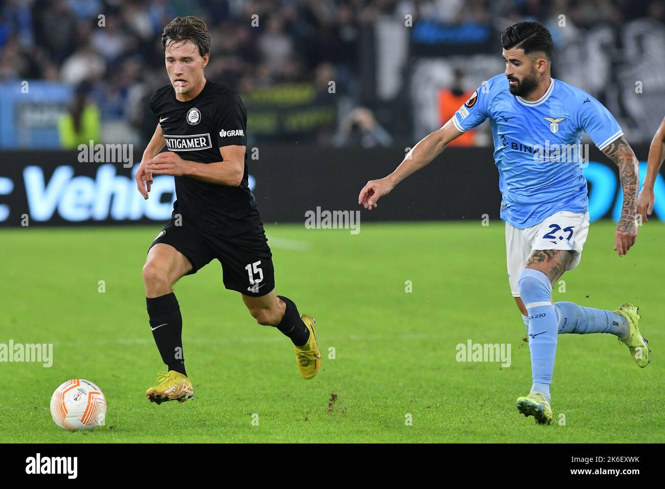 Rome, Lazio. 13th Oct, 2022. William Bøving of Sturm Graz, Elseid Hysaj