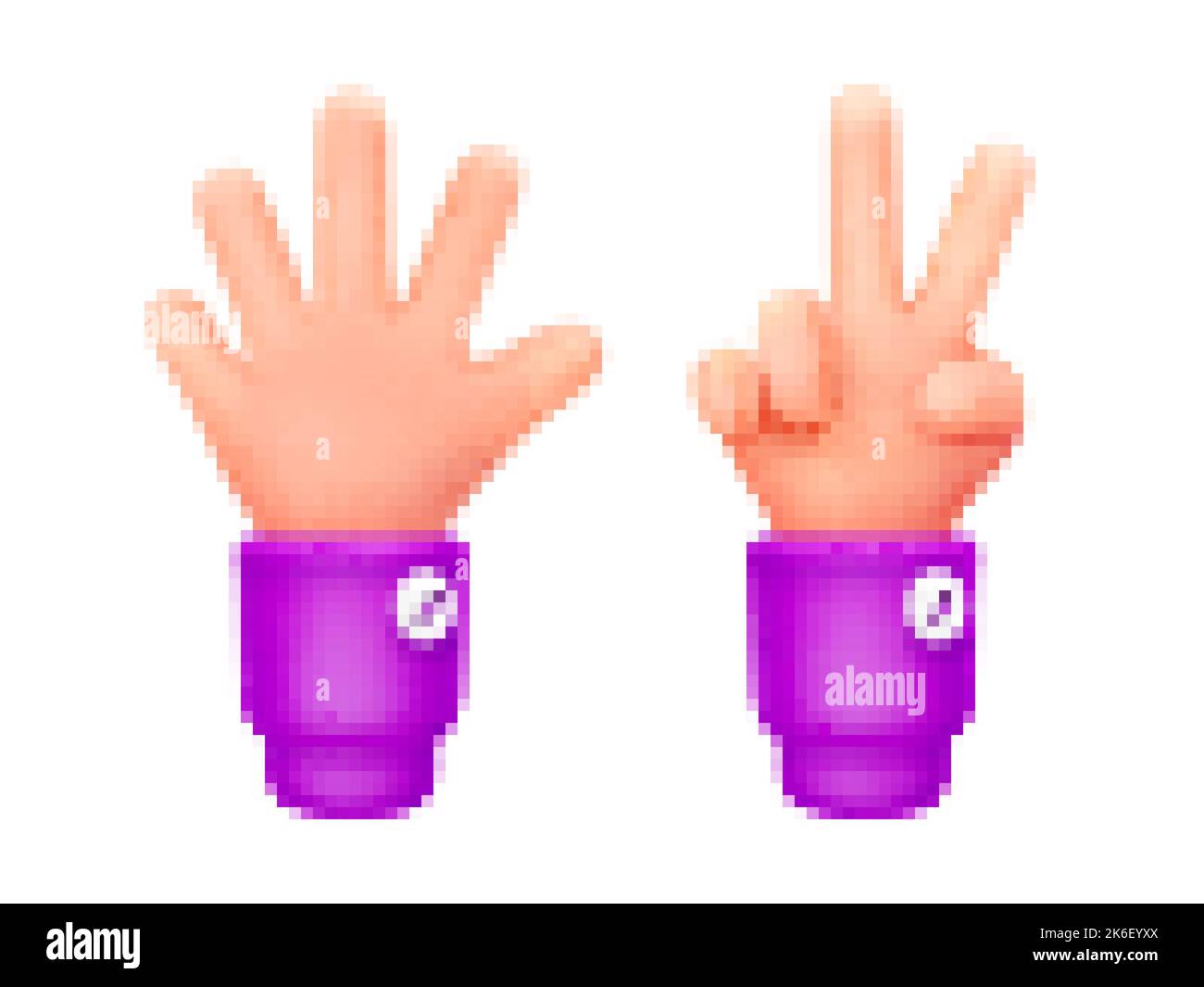 3d render, count hands showing five and two fingers. Communication, number gestures, body language concept. Hello and victory sign or 2 and 5 digits s Stock Vector