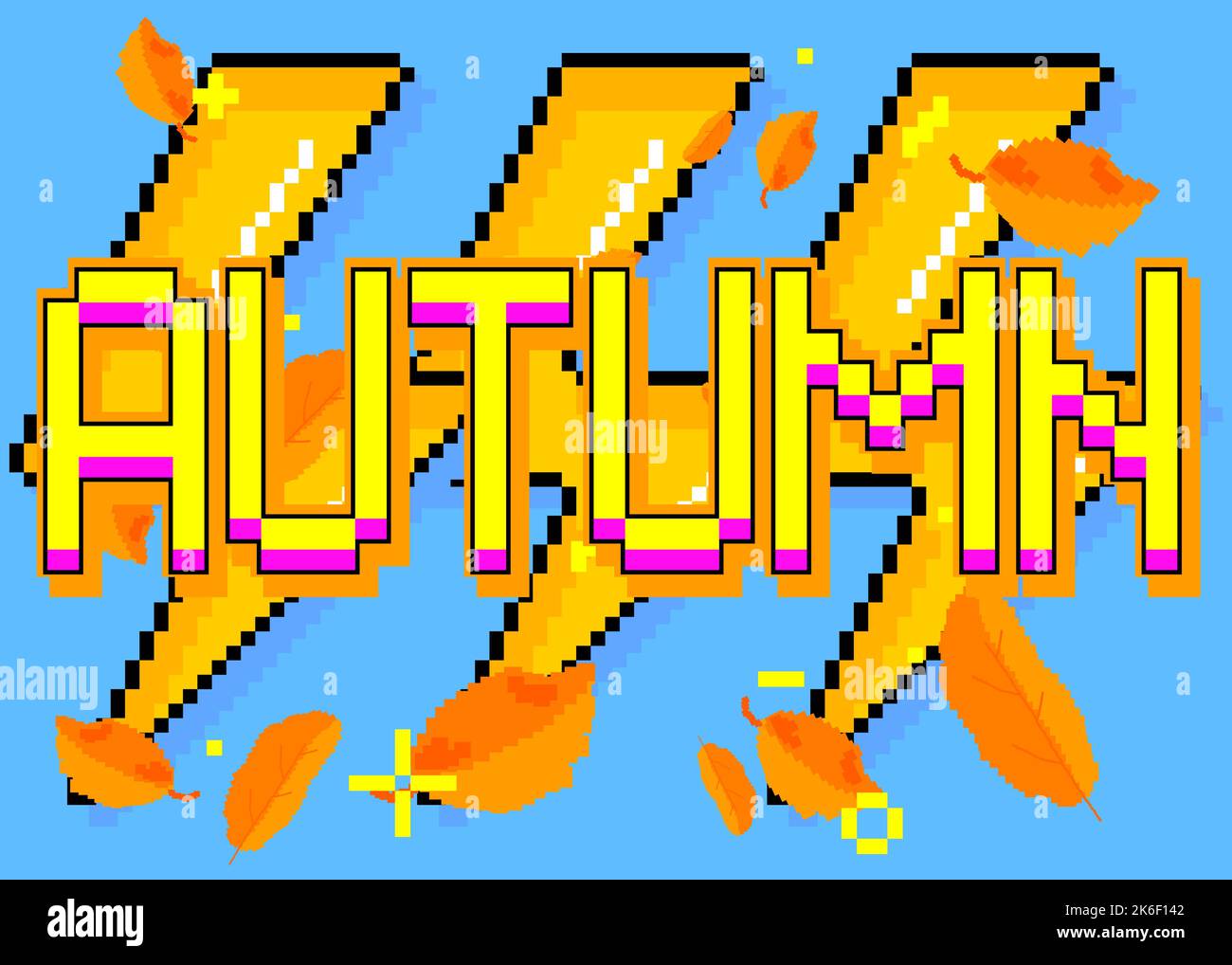 Autumn. Pixelated word with geometric graphic background. Vector ...