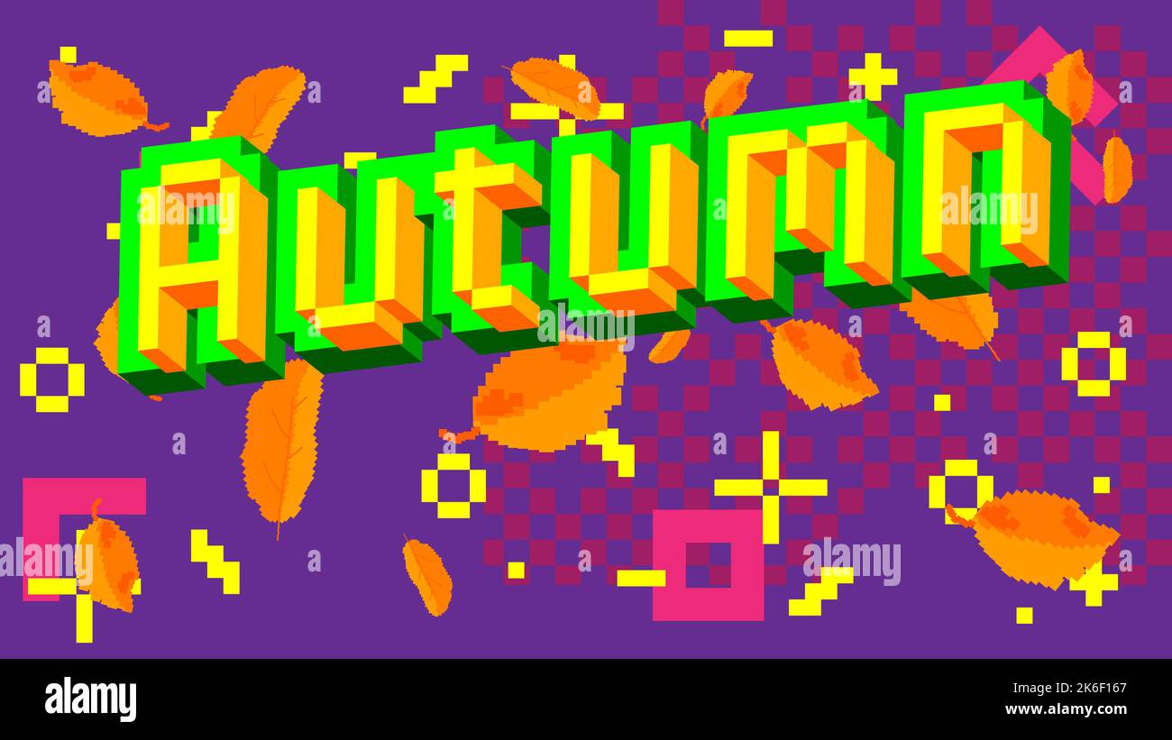 Autumn. Pixelated word with geometric graphic background. Vector ...