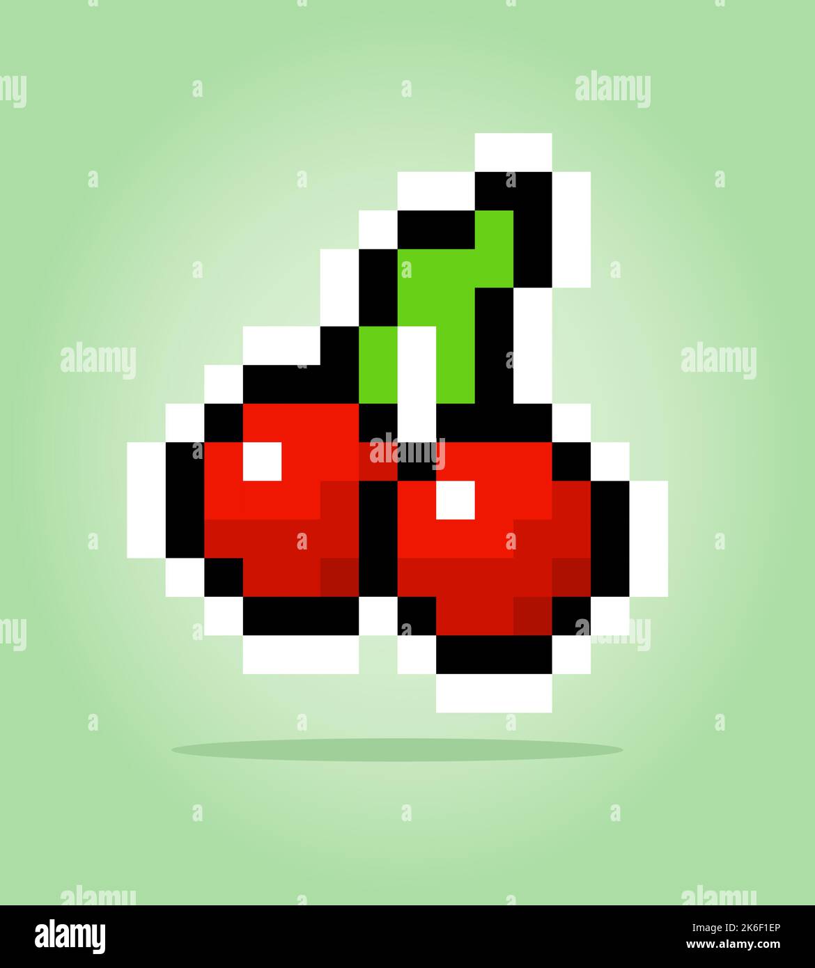 Pixel 8 bit cherry. fruits for game assets in vector illustration Stock