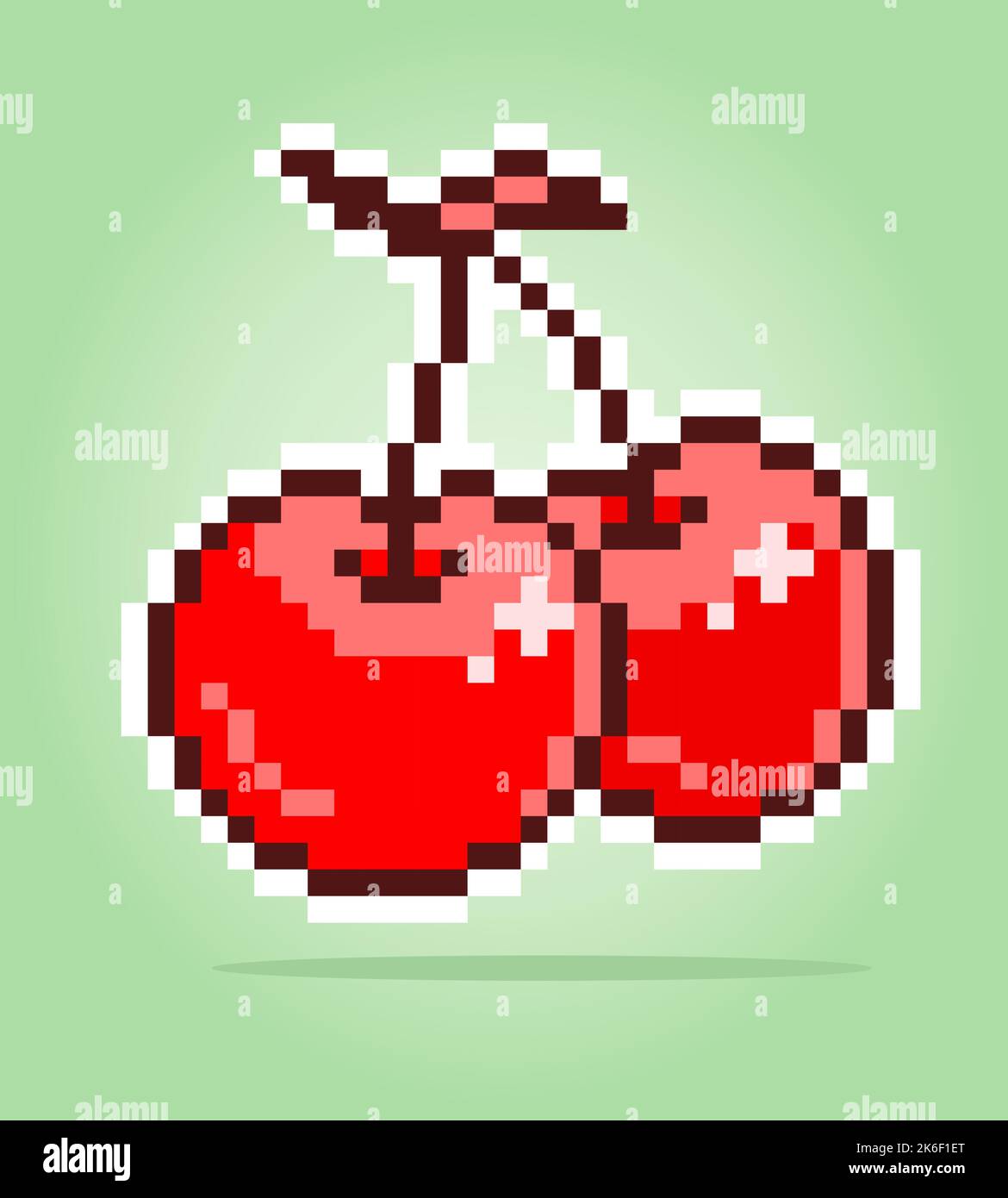 Pixel 8 bit cherry. fruits for game assets in vector illustration Stock