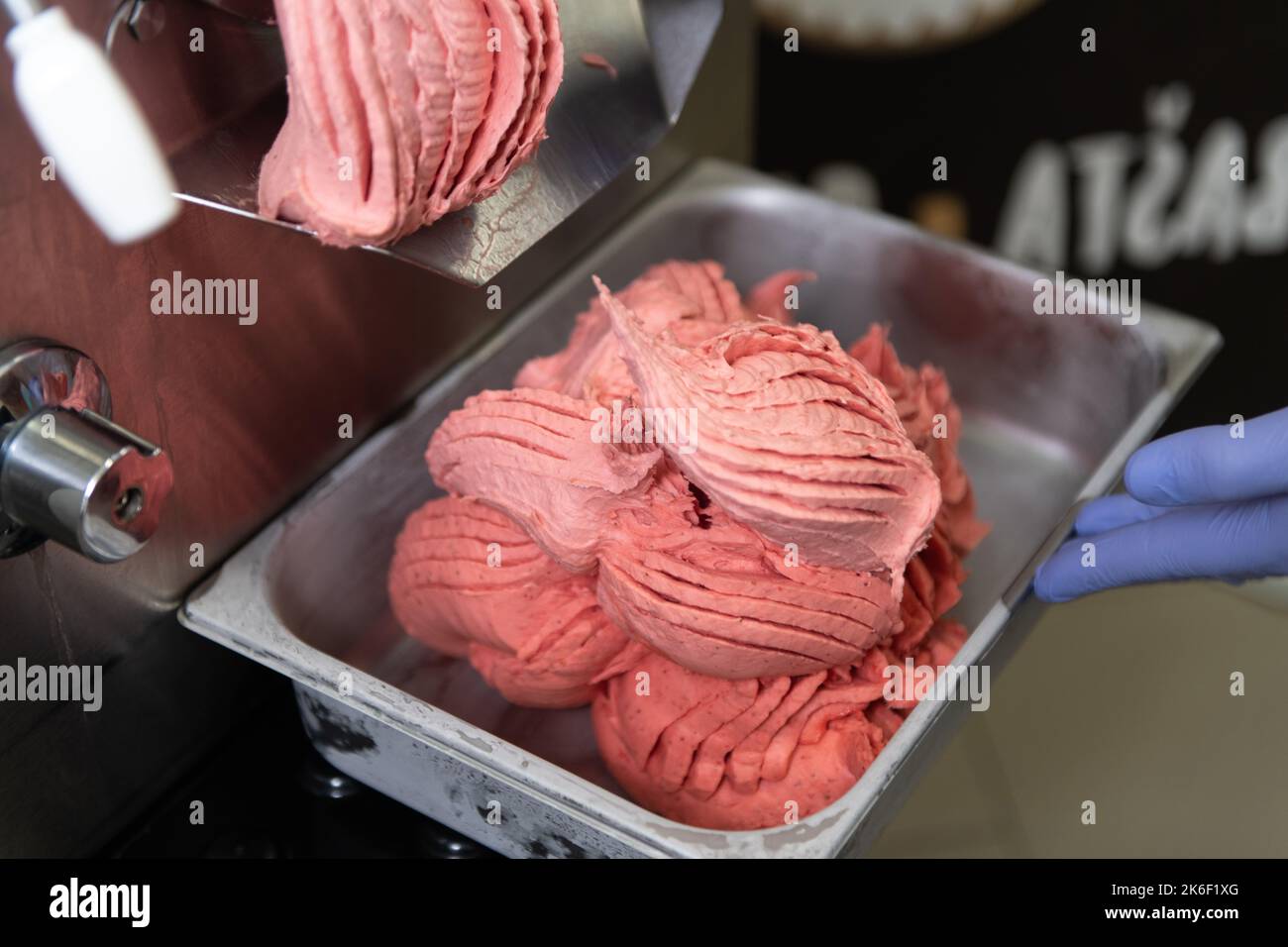 Industrial Preparation of Creamy Fresh Ice Cream From the Machine Stock