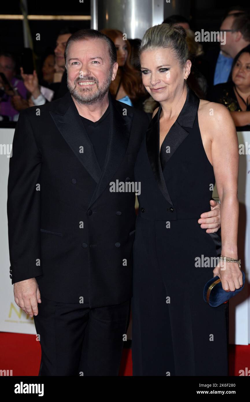 October 13th, 2022. London, UK. Ricky Gervais and Jane Fallon arriving