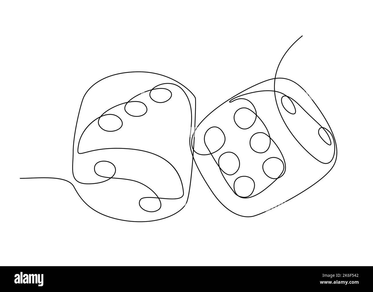 One continuous line drawing of dice. Thin Line Illustration vector concept. Contour Drawing Creative ideas. Stock Vector
