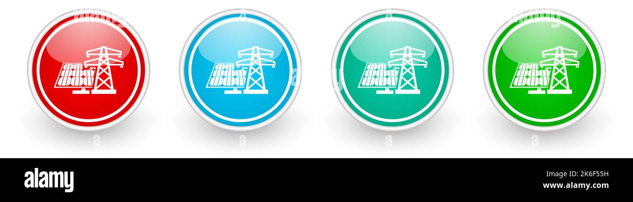 Solar panel, clean energy, power vector icons, colorful glossy buttons ...