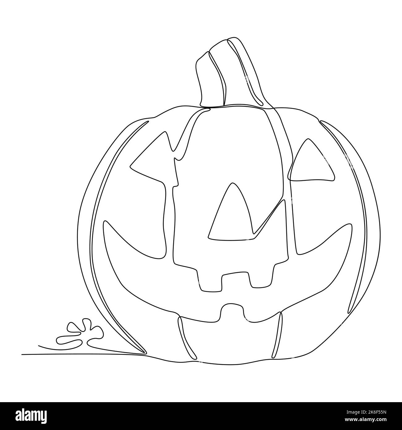 One continuous line drawing of halloween pumpkin. Thin Line
