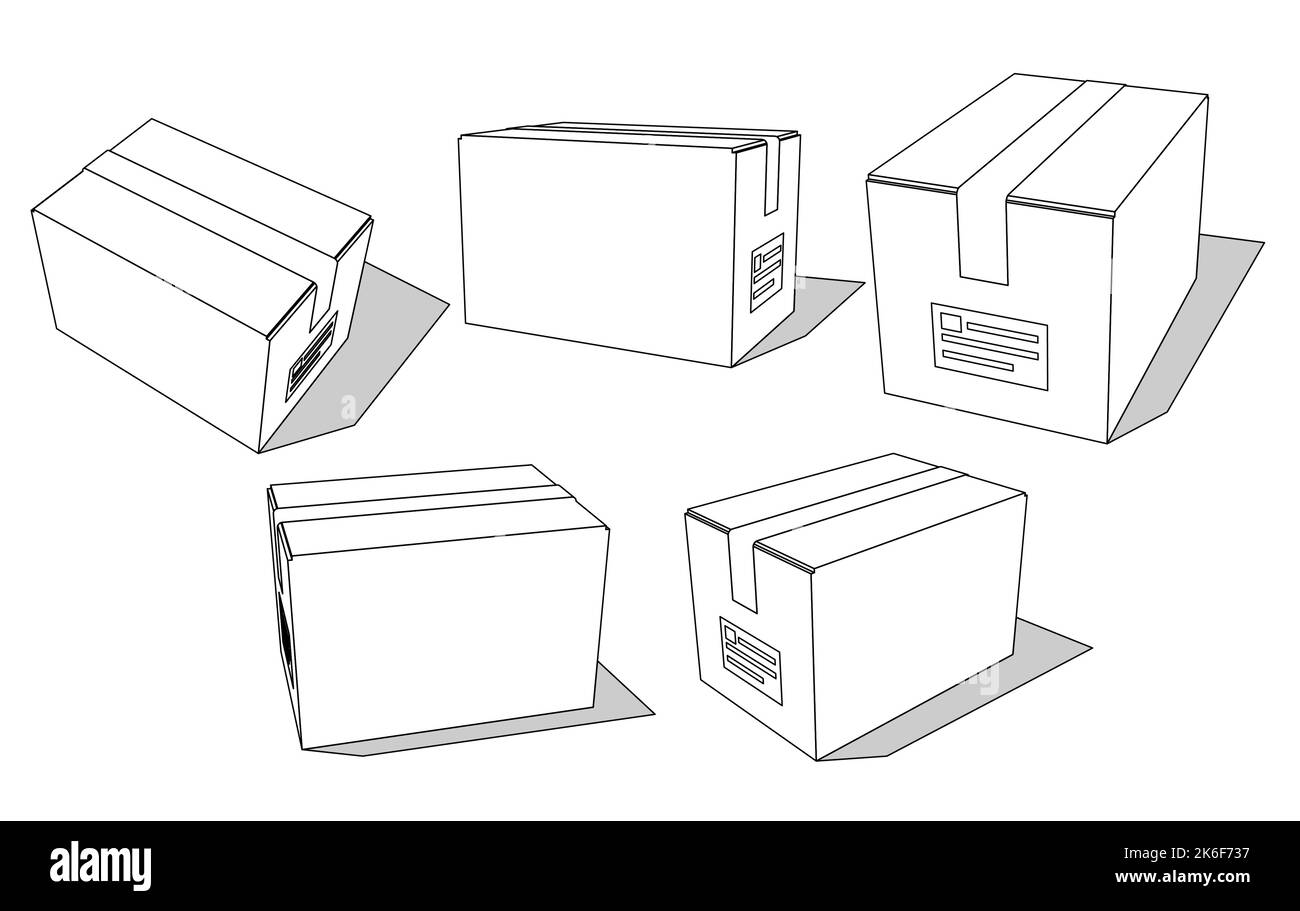Cardboard boxes set for delivery and storage. Isolated carton crates