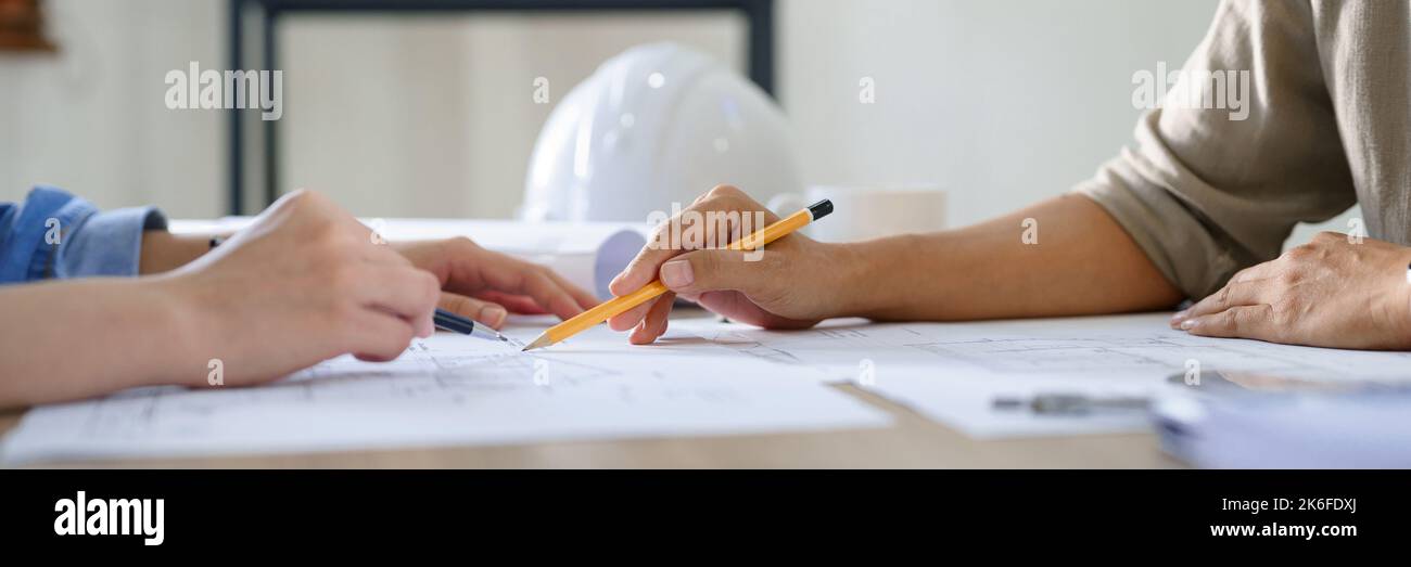 Engineering construction concept, Two female engineers brainstorming ...