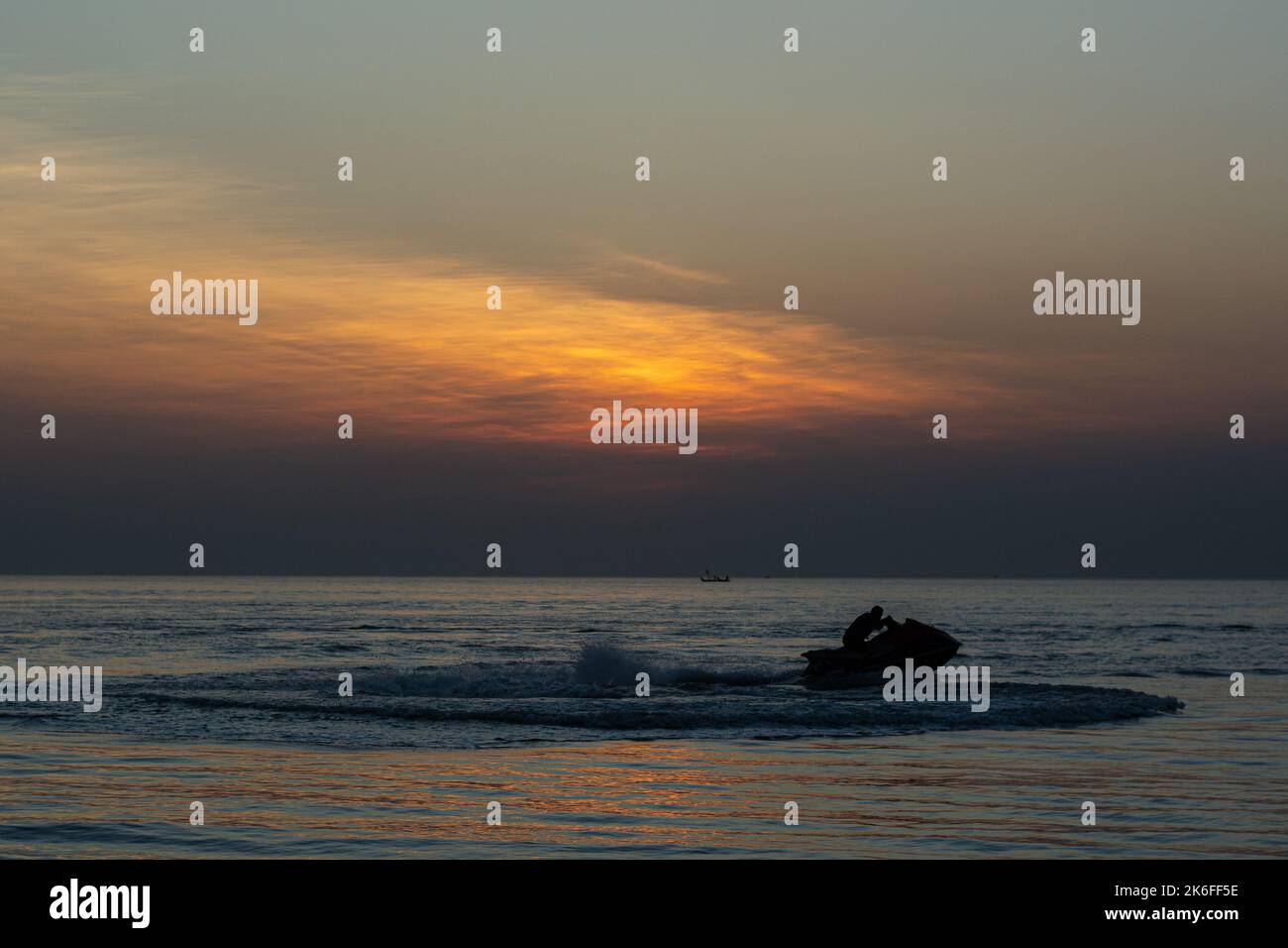 Sunset at the world's longest beach of Cox's Bazar, Bangladesh Stock Photo