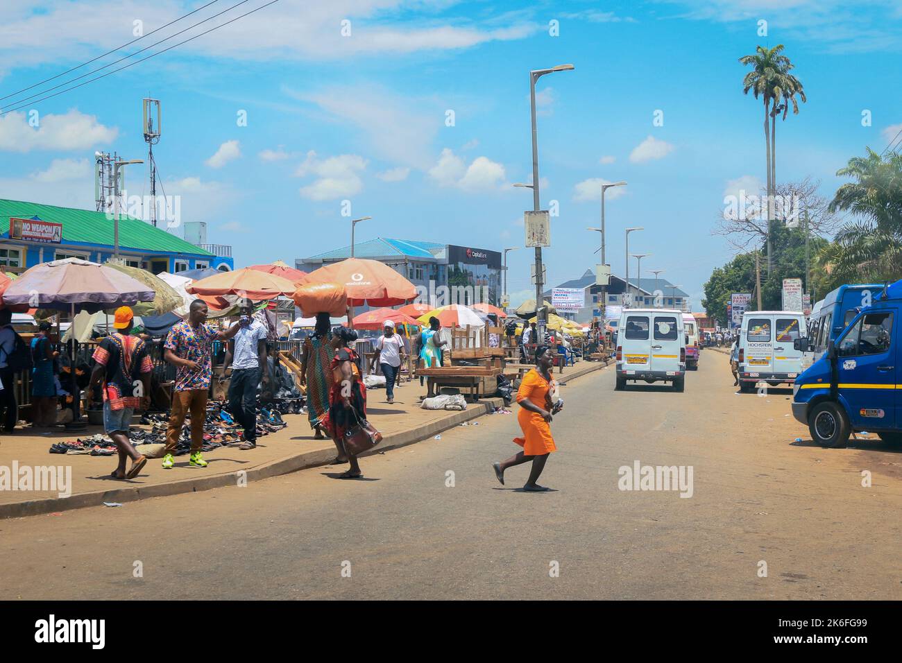 Kumasi, Ghana April 04, 2022 Busy Street near the Ghana Central
