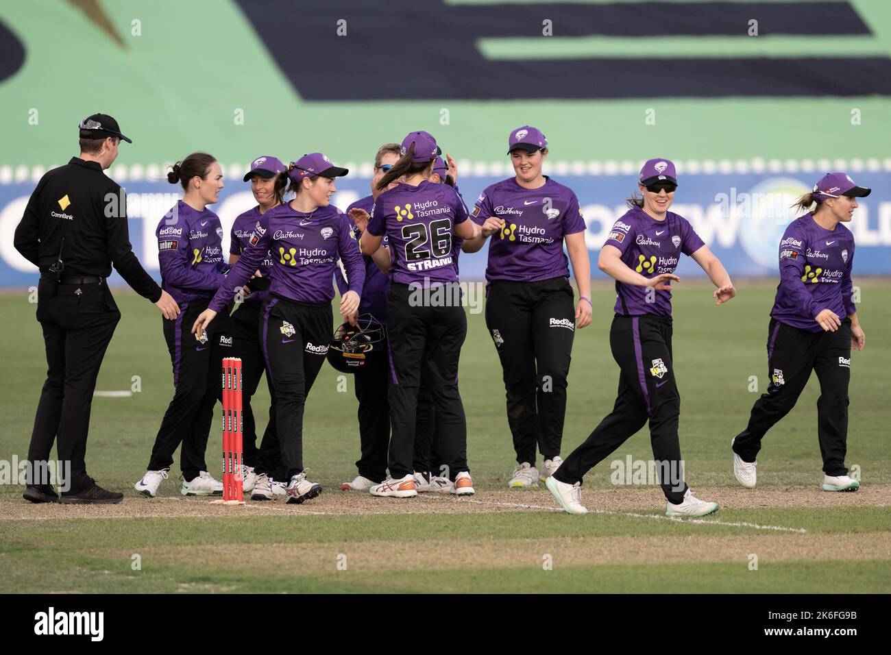 Sydney, Australia. October 14, 2022, Hobart Hurricanes team celebrates