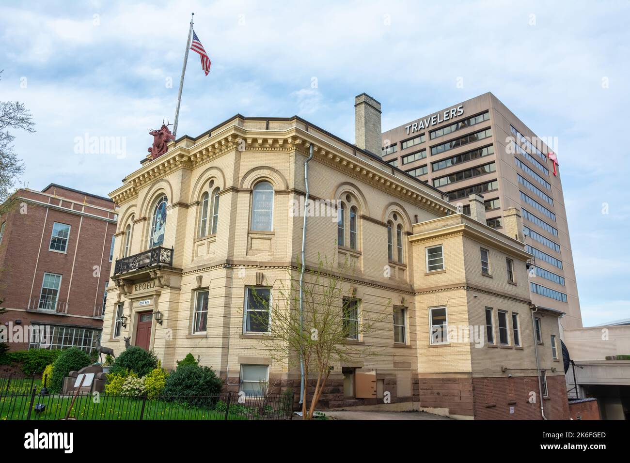 Hartford, Connecticut, United States of America – April 28, 2017. B.P.O. Elks Lodge in Hartford, CT. The B.P.O. Elks Lodge is a historic fraternal lod Stock Photo