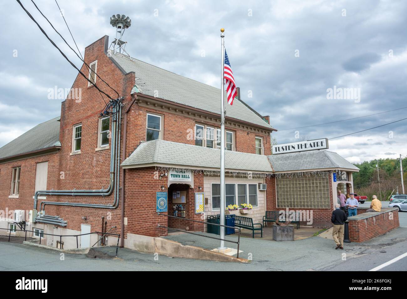 Narrowsburg, New York, United States of America – April 29, 2017. Building of Tusten Theatre and Tusten Town Hall at 210 Bridge Street in Narrowsburg, Stock Photo