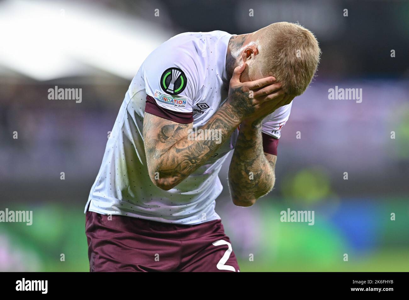 Artemio Franchi stadium, Florence, Italy, October 13, 2022, Disappointment of Stephen Humphrys (Heart of Midlothian FC)  during  ACF Fiorentina vs Hea Stock Photo