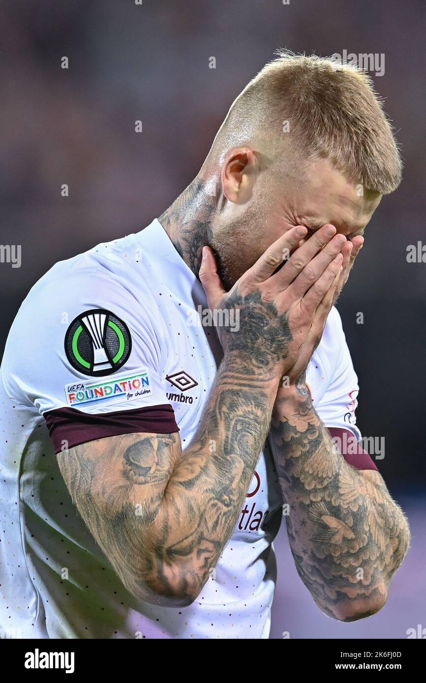 Artemio Franchi stadium, Florence, Italy, October 13, 2022, Disappointment of Stephen Humphrys (Heart of Midlothian FC)  during  ACF Fiorentina vs Hea Stock Photo