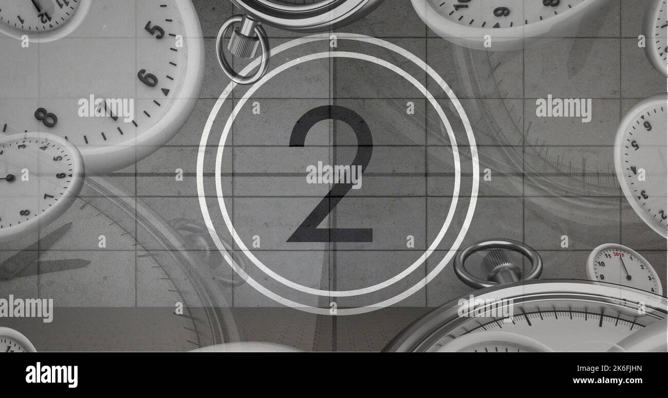 Image of number two in vintage black and white film projector countdown
