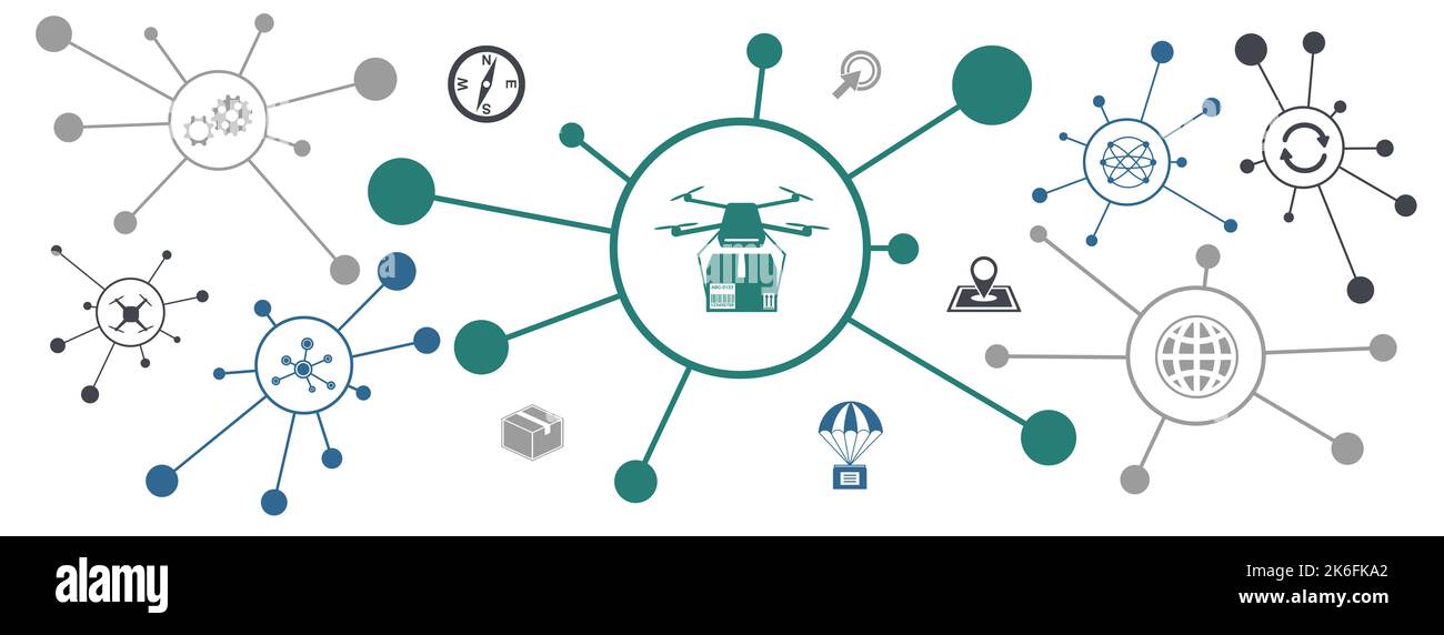 Concept of drone delivery with connected icons Stock Photo - Alamy