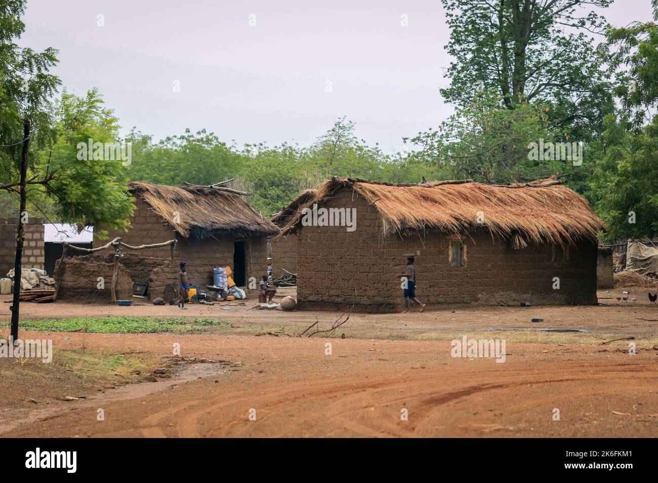 Traditional African Buildings made from Clay and Straw in Ghana village, West Africa Stock Photo