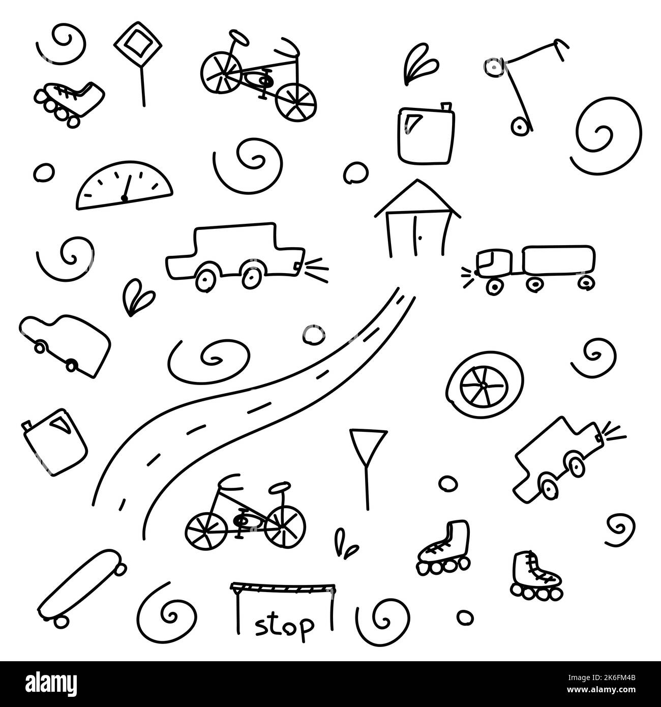 Doodle from childrens drawings of transport cars  Stock Vector