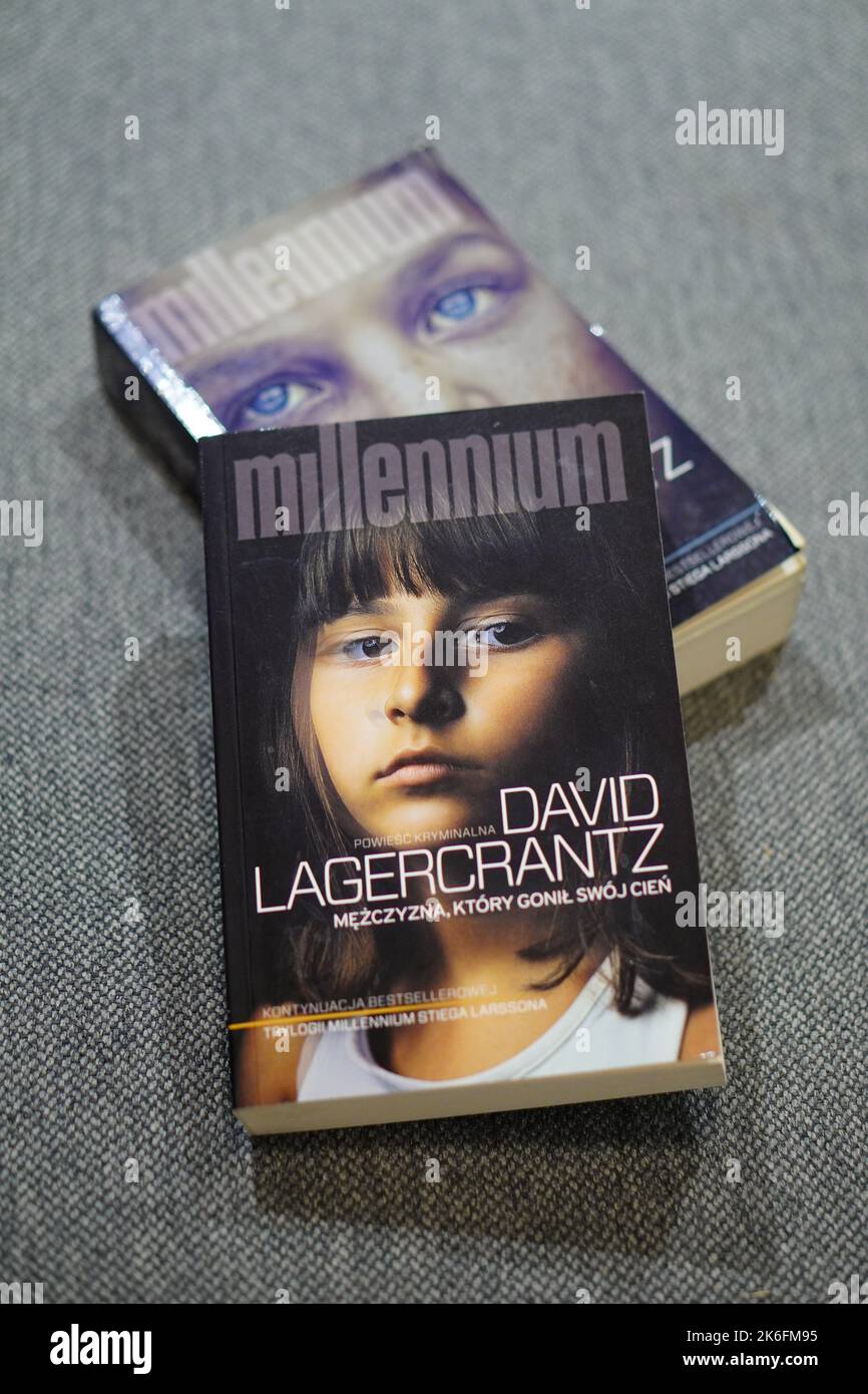 A top view of David Lagercrantz Millennium crime novel series laying on