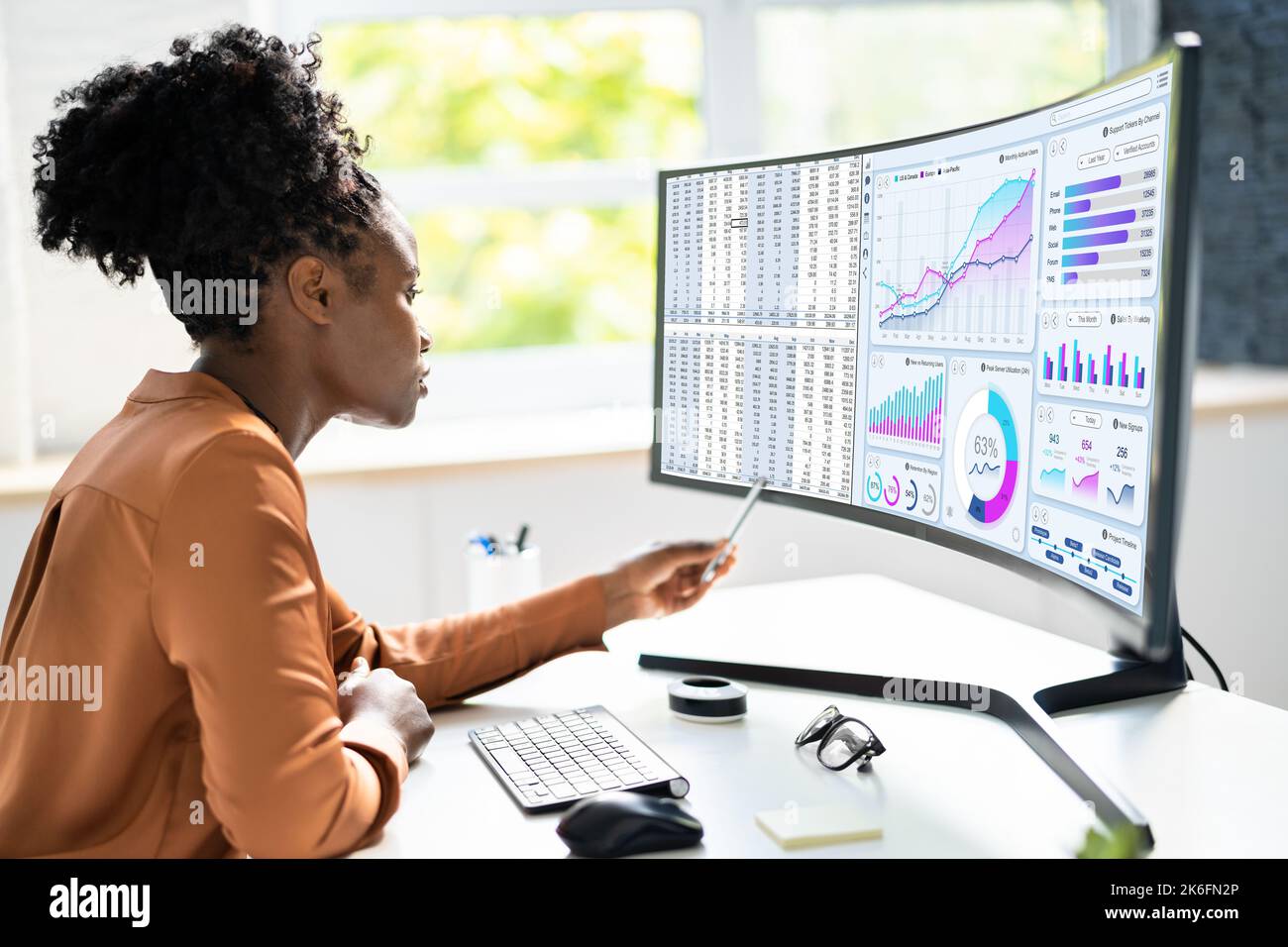 Analyst Woman Looking At Business Data Analytics Dashboard Stock Photo ...