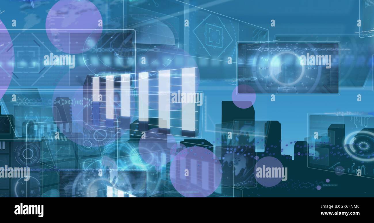Image of light trails and people photographs over globe Stock Photo - Alamy