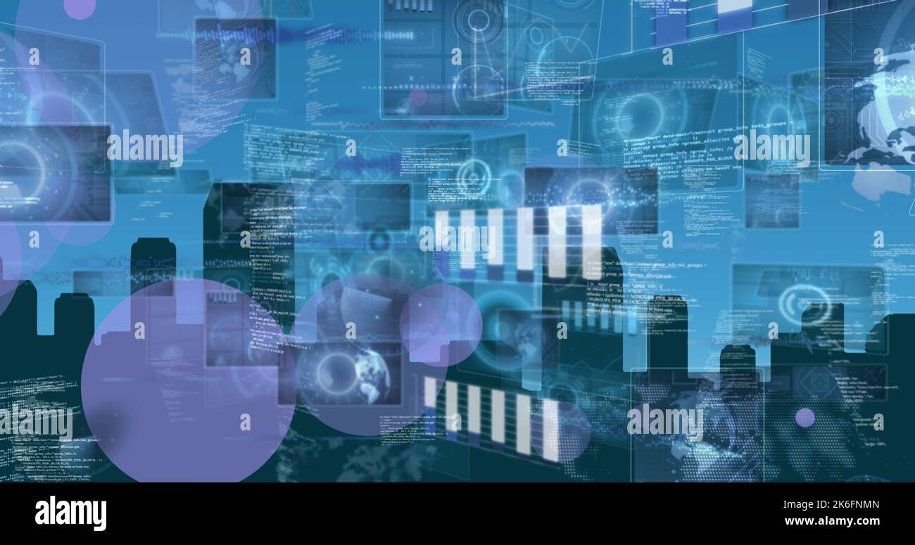 Image of light trails and people photographs over globe Stock Photo - Alamy