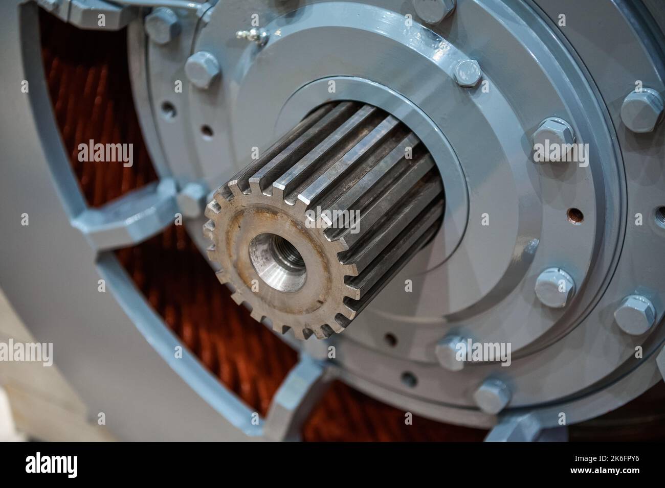 Output splined shaft of large industrial electric engine Stock Photo Alamy