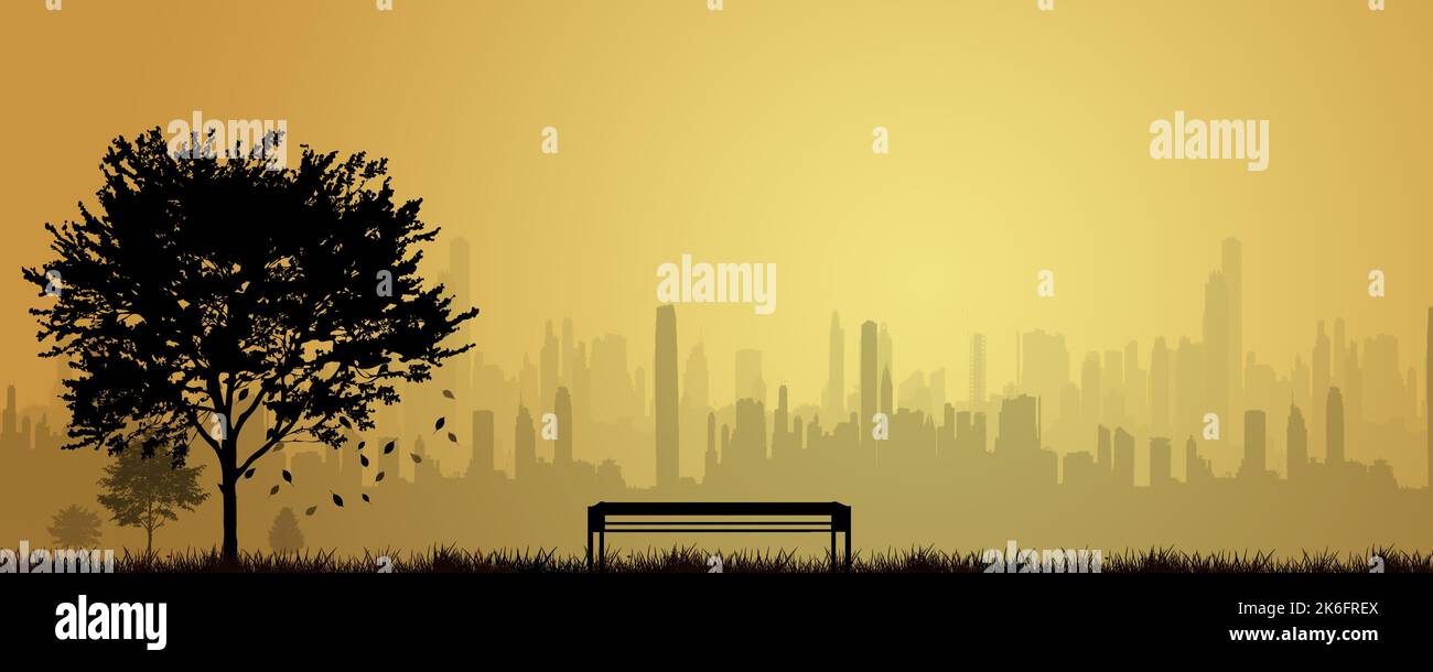 golden hour of autumn background. autumn cityscape view banner Stock Photo