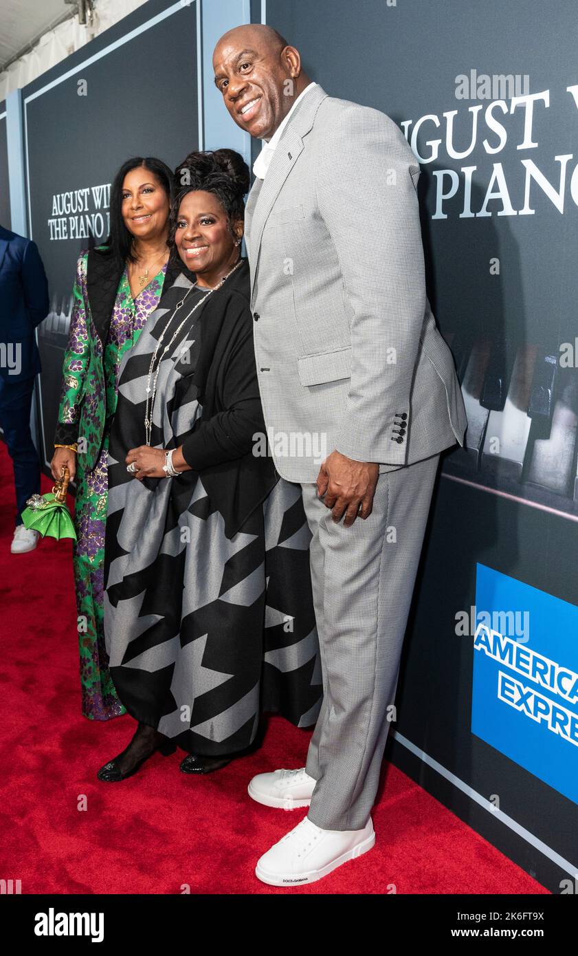 Cookie Johnson, LaTanya Richardson Jackson, Earvin Magic Johnson attend opening night of revival of August Wilson's The Piano Lesson at Ethel Barrymore Theatre on October 13, 2022 Stock Photo