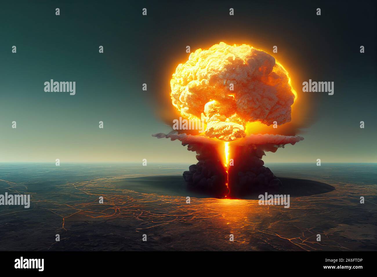Satellite view of a nuclear explosion in a city skyline creating a ...