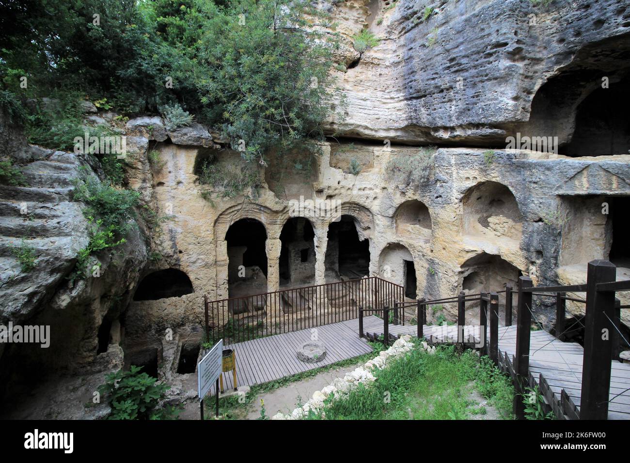 Besikli Cave is located in the Samandag district of Hatay. Cave BC. It was made in the 1st century. Titus Tunnel is also located near the cave. Stock Photo