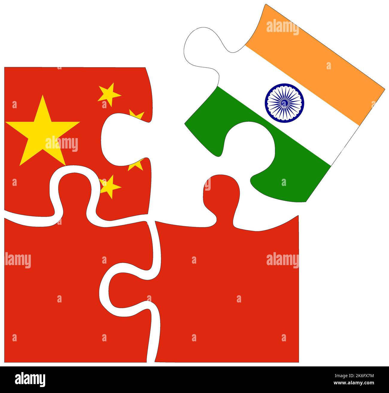 China - India : puzzle shapes with flags, symbol of agreement or friendship Stock Photo