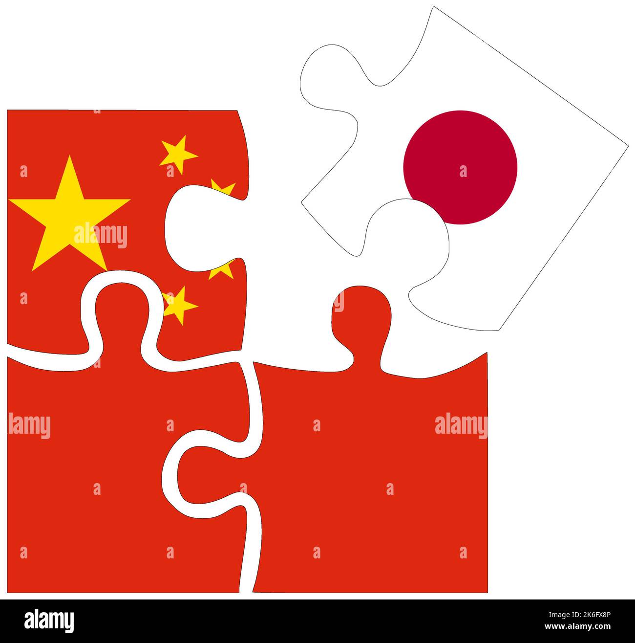 China Japan puzzle shapes with flags, symbol of agreement or
