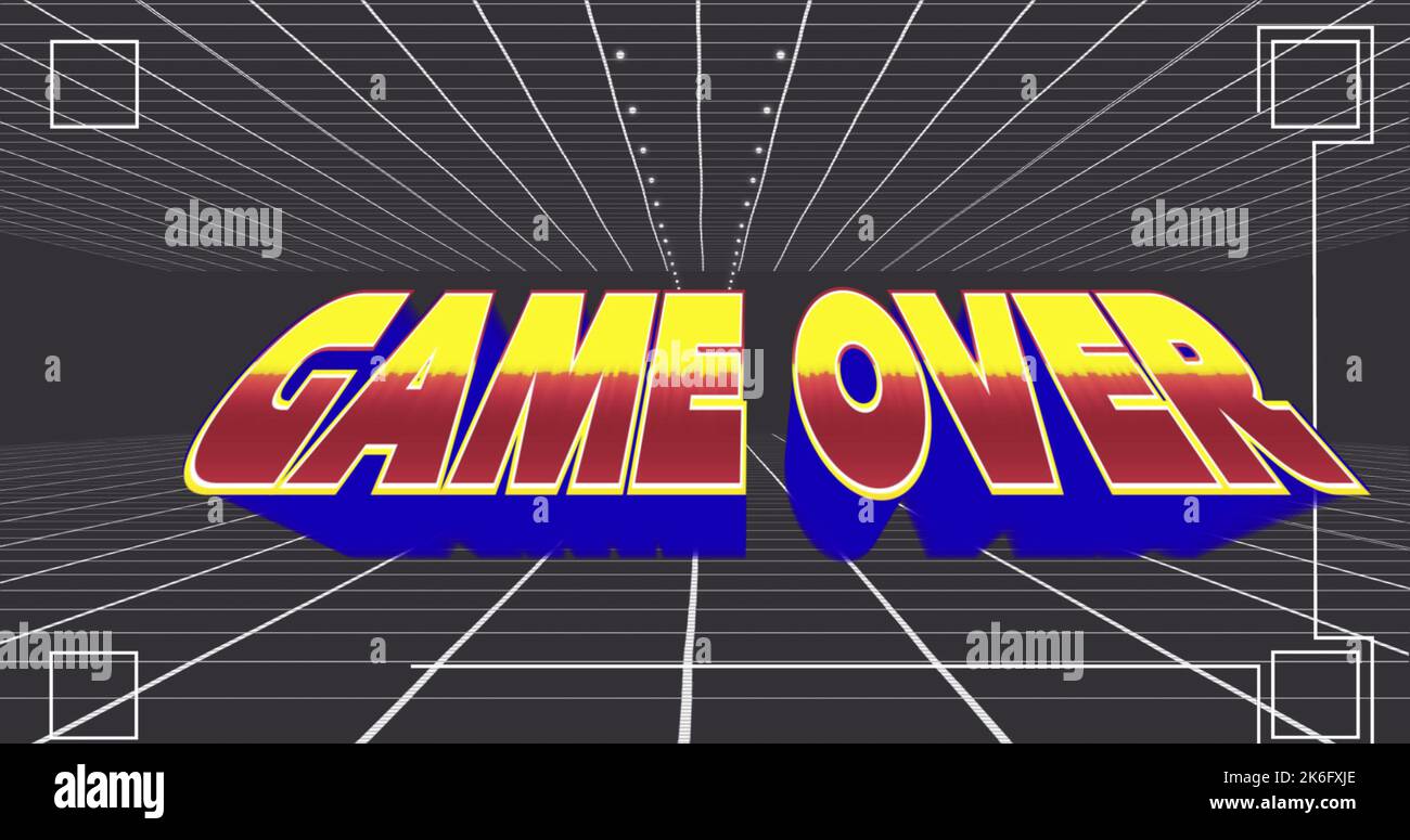 Illustration of multicolored game over text in view finder with grid