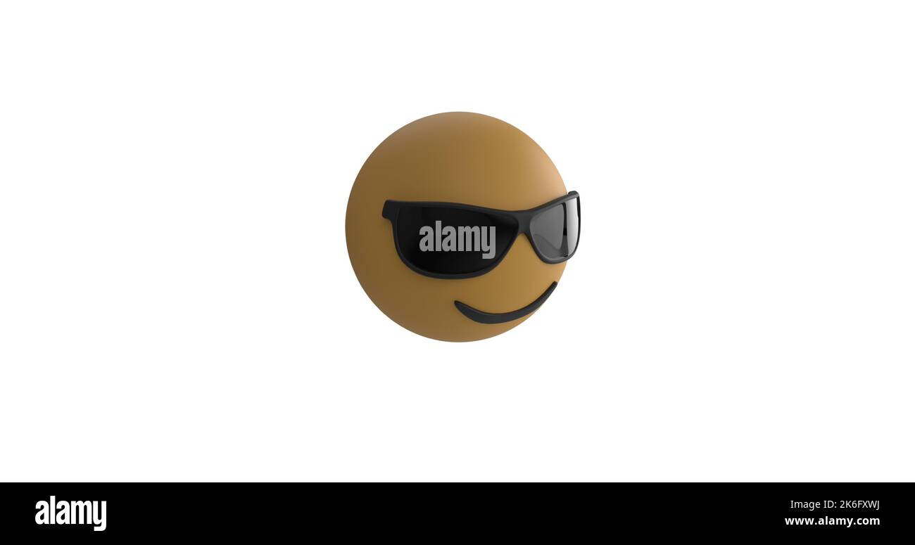 Illustration of emoji wearing sunglasses against white background, copy space Stock Photo