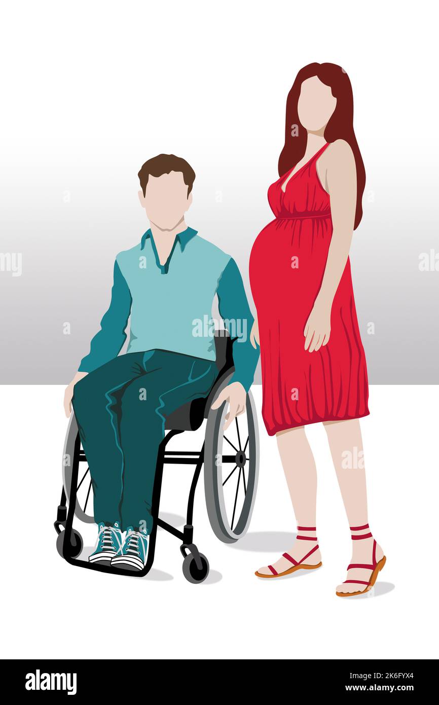 A man with spinal cord injury, with his pregnant wife, sitting on a