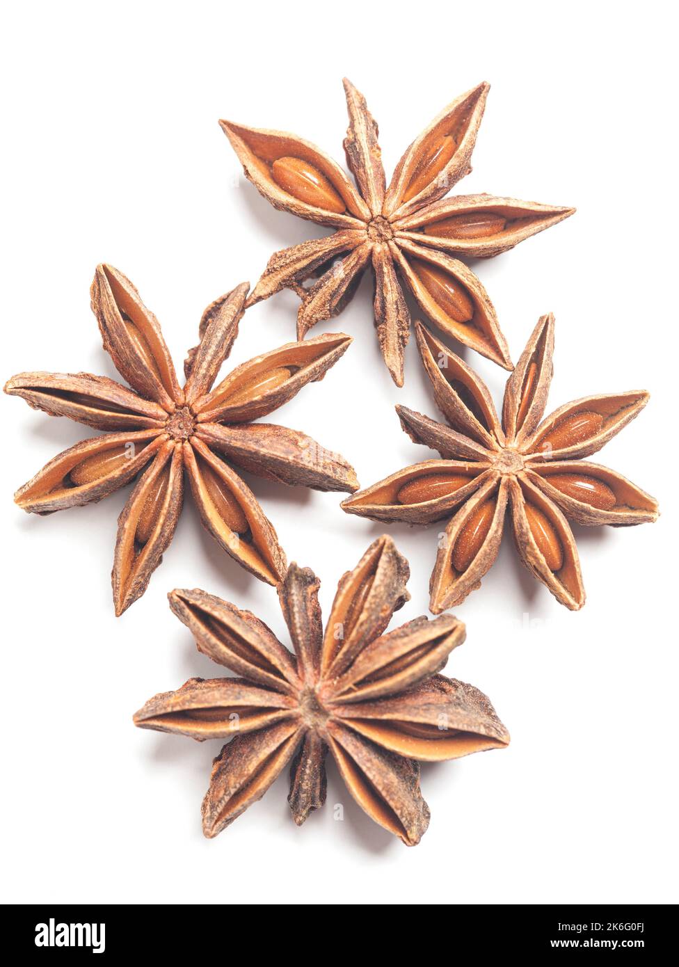 A group of star anises isolated on white background. Dried star anise spice fruits Stock Photo
