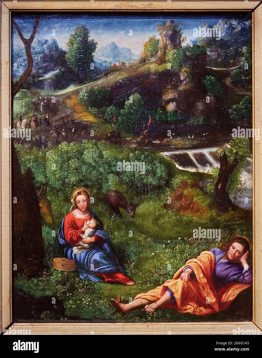 Riposo nella fuga in Egitto - olio su tavola - Giovan Francesco Caroto -1530 - Parigi, Francia, Muso del Louvre Stock Photo