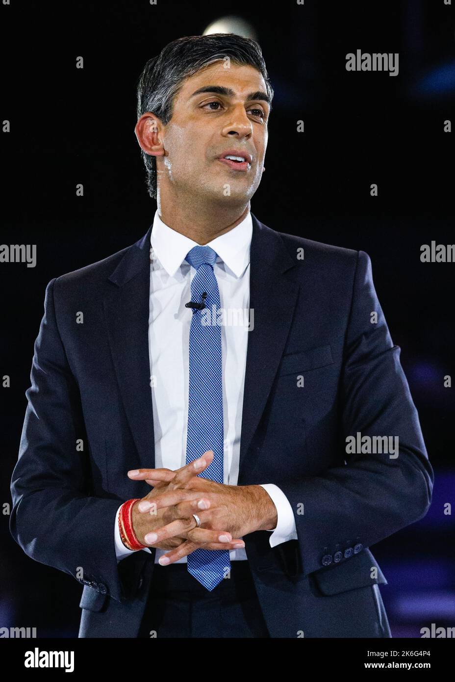 Rishi Sunak, MP, former Chancellor of the Exchequer and leadership candidate, close up portrait, hands folded, UK Stock Photo