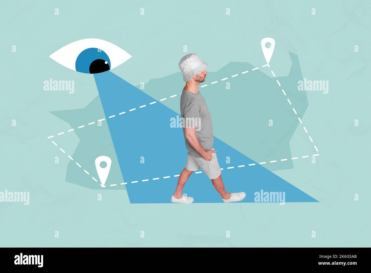 Exclusive magazine picture sketch image of funny guy walking online gps