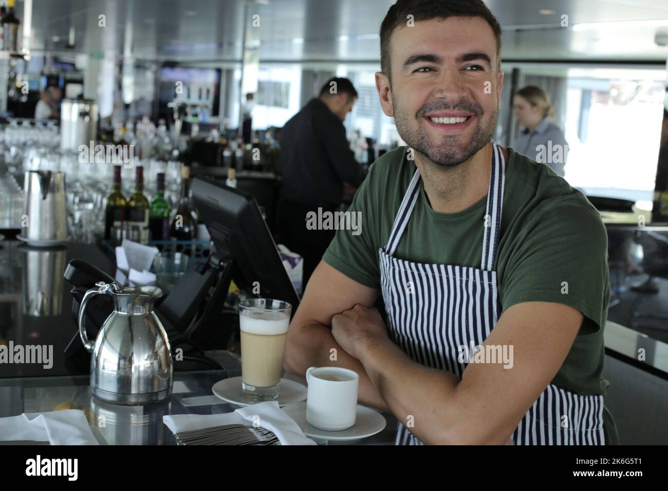 Barista serving a coffee cup Stock Photo Alamy