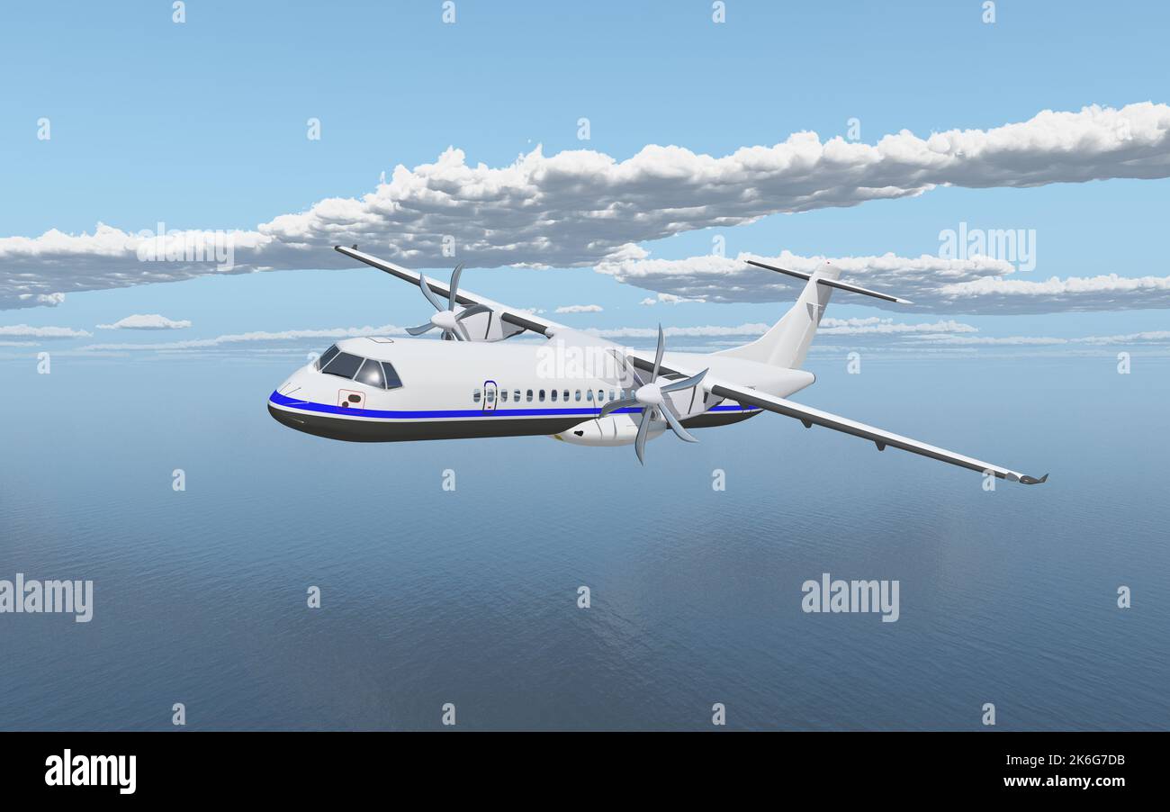 Twin engine turboprop regional airliner over the sea Stock Photo Alamy